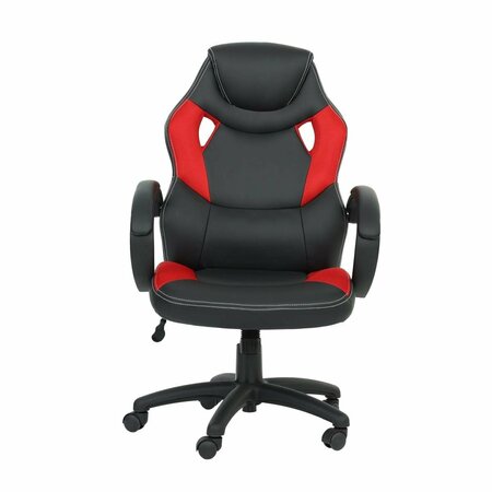 KD GABINETES Black & Red 27 x 28 x 42-46 in. Faux Leather Office Chair KD3700165